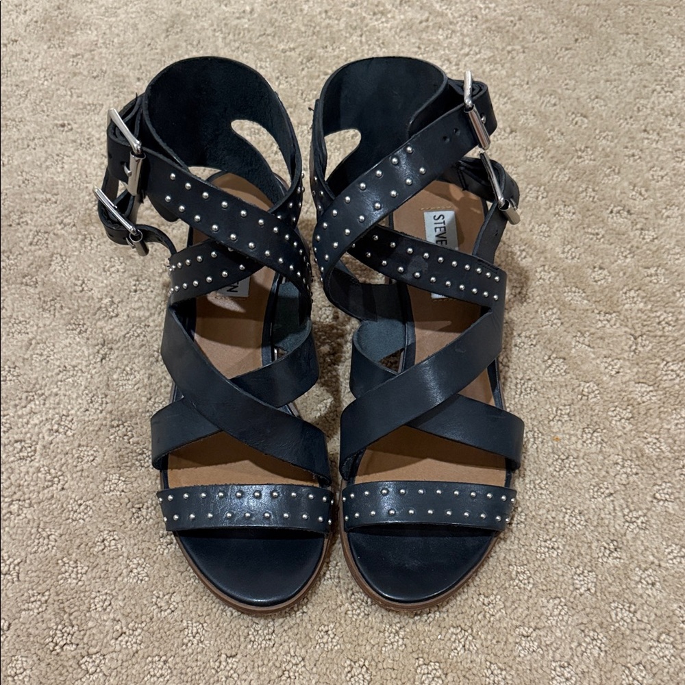 Adrien Steve Madden Black Strappy Studded Sandals